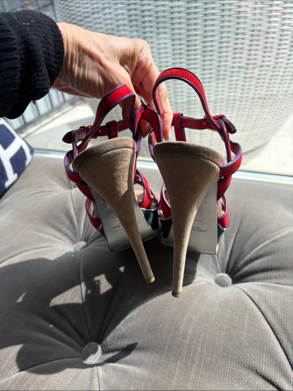 YSL Saint Laurent Tribute Red Suede Knotted T-Strap Platform Sandals- deal! Bag - Picture 13 of 13
